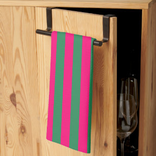 Roze en groene strepen theedoek
