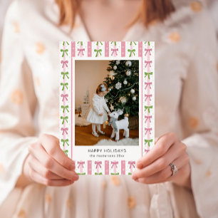 Roze en groene strikken behang Foto Kerstkaart