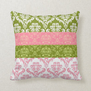 Roze en groene Stripe Damask Kussen