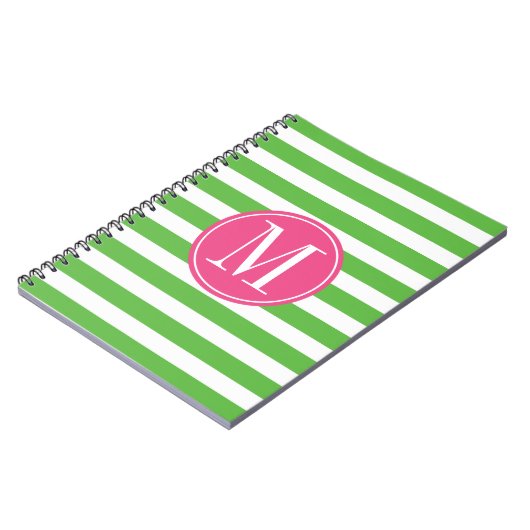 Roze en groene stripes op aangepast monogram notitieboek (Linkerzijde)