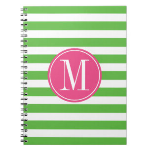 Roze en groene stripes op aangepast monogram notitieboek