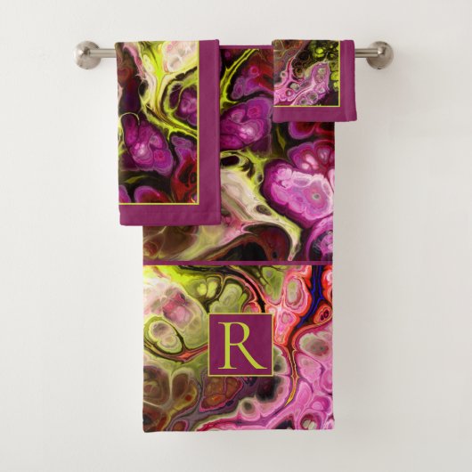 Roze en groene stropdas kleurstof marmer patroon e bad handdoek (Insitu)