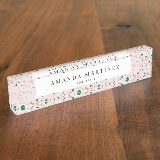 Roze en groene Terrazzo Pattern Modern Naambordje (Zijkant)
