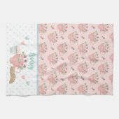 Roze en groene thee en cupcakes gepersonaliseerd theedoek (Horizontaal)