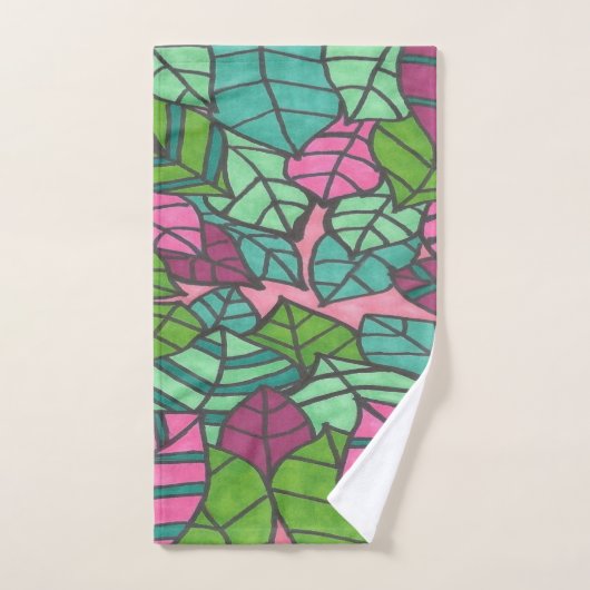 Roze en groene tropische bladzijden afdrukken bad handdoek (Handdoek)