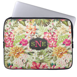 Roze en groene tropische Floral Laptop Sleeve