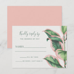 Roze en groene Tropische Foliage RSVP-kaart RSVP Kaartje