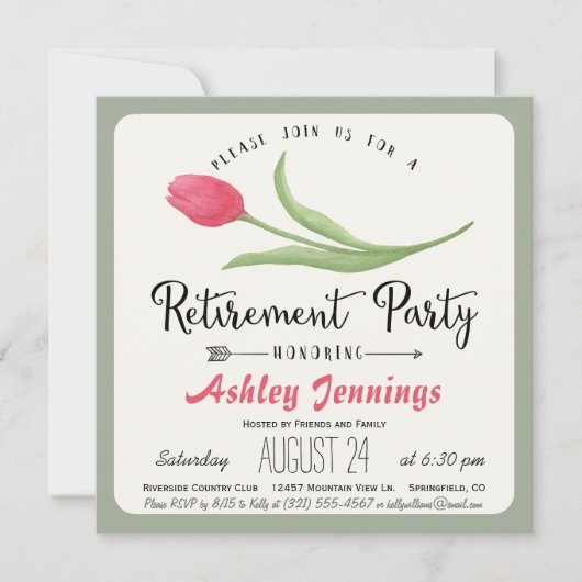 Roze en groene Tulp Uitnodiging (Voorkant)