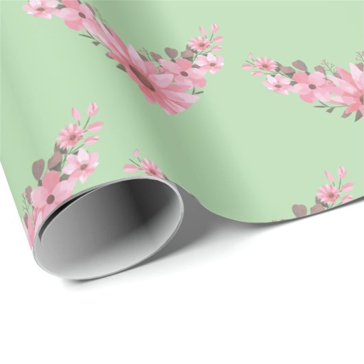 Roze en groene tweeling in bloei cadeaupapier (Rol Hoek)