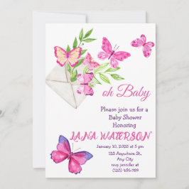 Roze en groene vlinder Baby shower Kaart