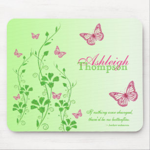 Roze en groene vlinder Floral Mousepad Muismat
