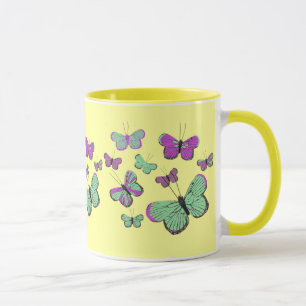Roze en groene vlinders mok