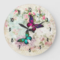 Roze en groene vlinders op de Rozen van Shabby