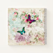 Roze en groene vlinders op de  Rozen van Shabby Notitieboek (Achterkant)