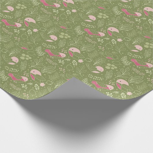 Roze en Groene Vogels en Bladeren Kinderkleding Cadeaupapier (Hoek)