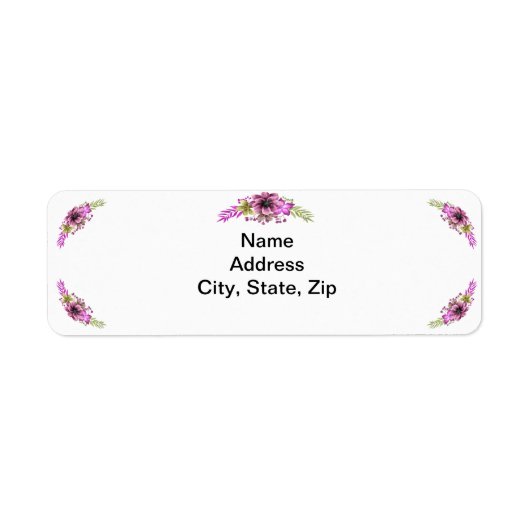 Roze en groene waterverf bloem adressenlabels etiket (Voorkant)