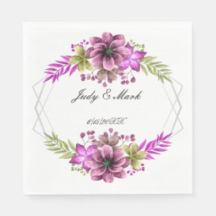 Roze en groene Waterverf bloemenpapier Servet