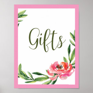Roze en groene waterverf bloemensier geschenkbord poster