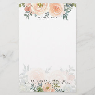 Roze en groene waterverf bloemstuk gepersonaliseer briefpapier