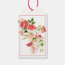 Roze en Groene Waterverf Boeket Gift Labels
