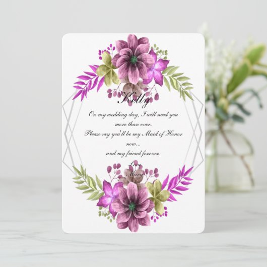 Roze en groene Waterverf Floral gemaakt van eerlij Kaart (Staand voorkant)