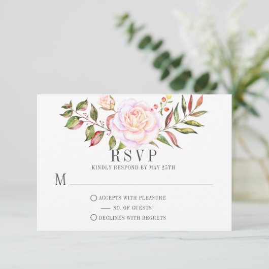 Roze en groene Waterverf Floral Rozen RSVP (Staand voorkant)