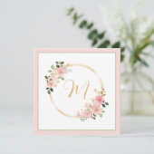 Roze en Groene Waterverf Floral Wreath Monogram (Staand voorkant)