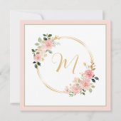 Roze en Groene Waterverf Floral Wreath Monogram (Voorkant)