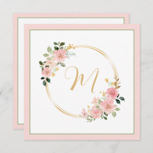 Roze en Groene Waterverf Floral Wreath Monogram