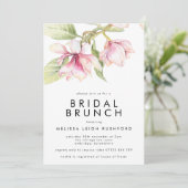 Roze en groene Waterverf Magnolia Bridal Brunch Kaart (Staand voorkant)