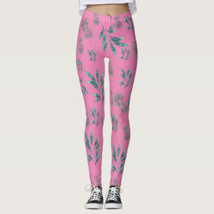 Roze en groene Waterverf palmbladeren Leggings