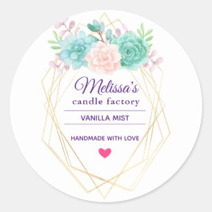 Roze en groene Waterverf Succulente kaarsenzeep Ronde Sticker