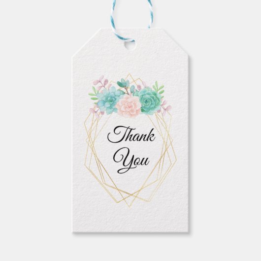 Roze en groene Waterverf Succulturen Hartelijk dan Cadeaulabel (Voorkant)