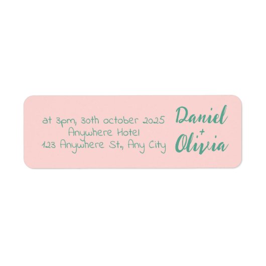 Roze en groene Wavy bruiloft Etiket (Voorkant)