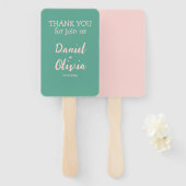 Roze en groene Wavy bruiloft Handwaaier (Voorkant en achterkant)