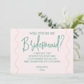 Roze en groene Wavy bruiloft Kaart (Staand voorkant)