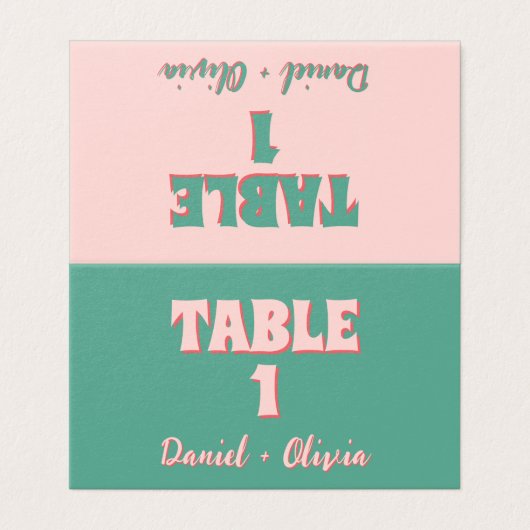 Roze en groene Wavy Trouwtafelnummers Kaart (Buitenkant ongevouwen)