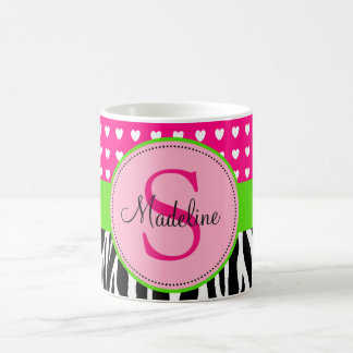Roze en groene Zebra monogramme mok