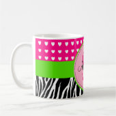 Roze en groene Zebra monogramme mok (Links)