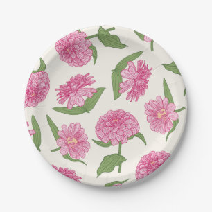 Roze en groene Zinnia bloemen Papieren Bordje