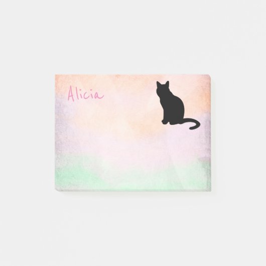 roze en groene zwarte kat, aangepast om jouw naam  post-it® notes (Voorkant)