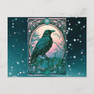 Roze en groene zwarte vogel Hemelse Halloween Feestdagenkaart
