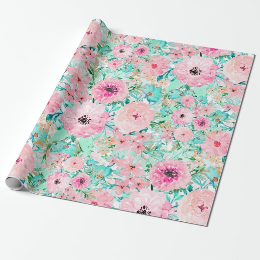 roze en handbedekking met handbediende waterverf cadeaupapier (Uitgerold)