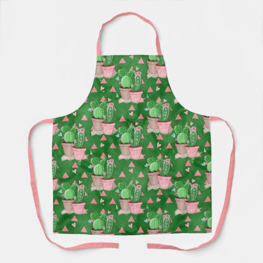 Roze en helder groen bloeiende cactus patroon schort (Voorkant)