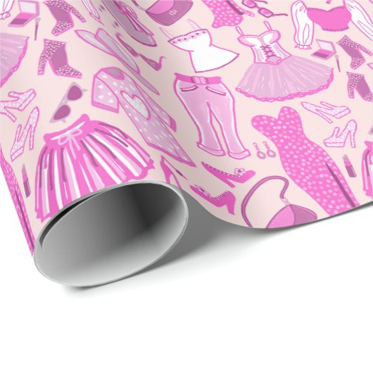 Roze en hete roze mode cadeaupapier (Rol Hoek)