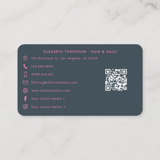 Roze en houtskool Self-Love Salon Branding Visitekaartje (Achterkant)