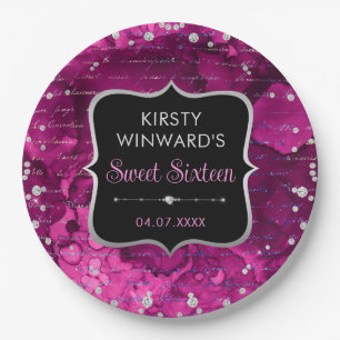 Roze en iriserende glitter letters Sweet 16 Papieren Bordje