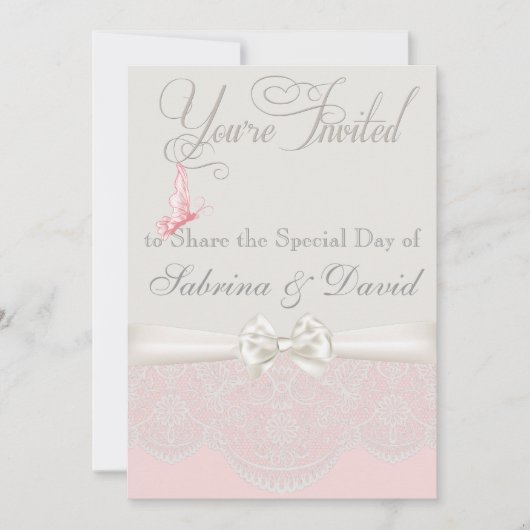 Roze en ivoor Butterflies en de Uitnodiging van de (Voorkant)