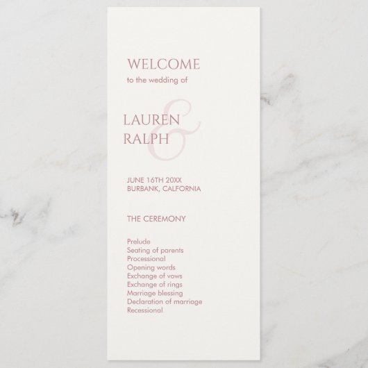 Roze en Ivoor Monogram Welkom Huwelijksprogramma Programma (Voorkant)