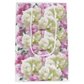Roze en ivoor Peony Flowers Medium Gift Bag Medium Cadeauzakje (Achterkant)